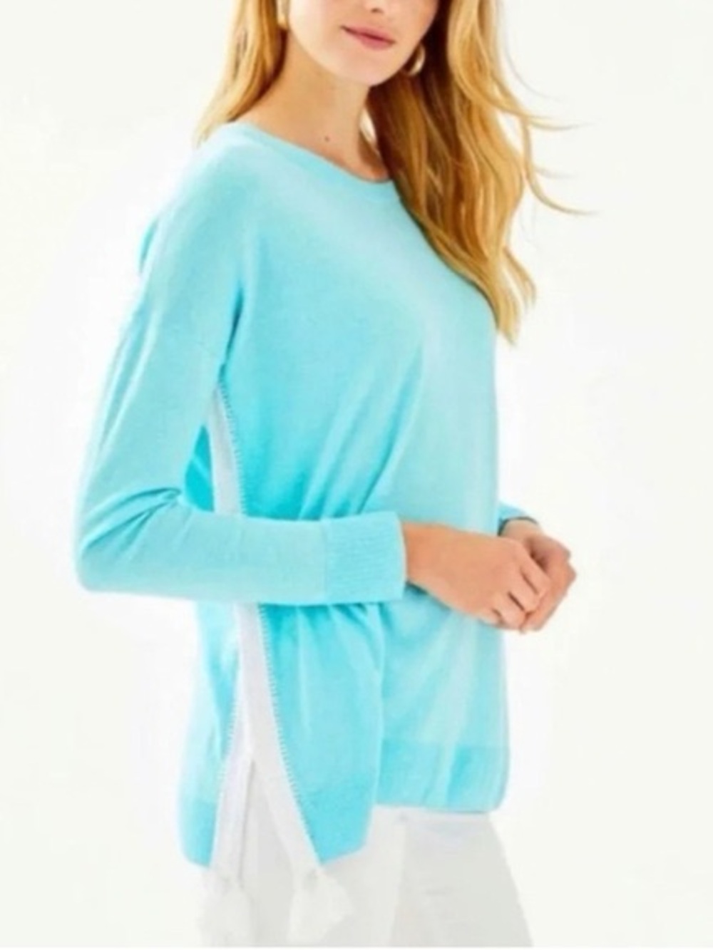 Lilly Pulitzer Damara Coolmax Sweater tassels in blue size L